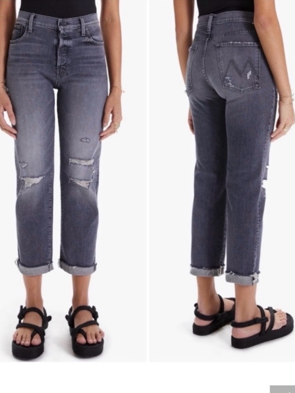 MOTHER The Scrapper Cuff Ankle Fray Jeans in Unstitched In The Dark size 29